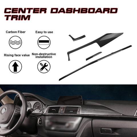 4PCS Carbon Fiber Style Dashboard Upper+Lower Strip Molding Trim For BMW F30 F31