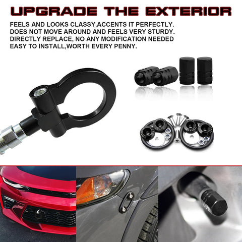Set Tow Hook+Tire Valve Stem Caps+Release Fasteners Fit Chevrolet Camaro 2016-up