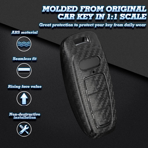Xotic Tech Matte Black Carbon Fiber Pattern Hard Shell Key Fob Cover Case Compatible with Audi A3 A6 A7 A8 Q7 Q8 E-Tron S3 S6 RS6 RS7 S6 S7 SQ7 SQ8 3-Button Smart Keyless Entry Key Protector