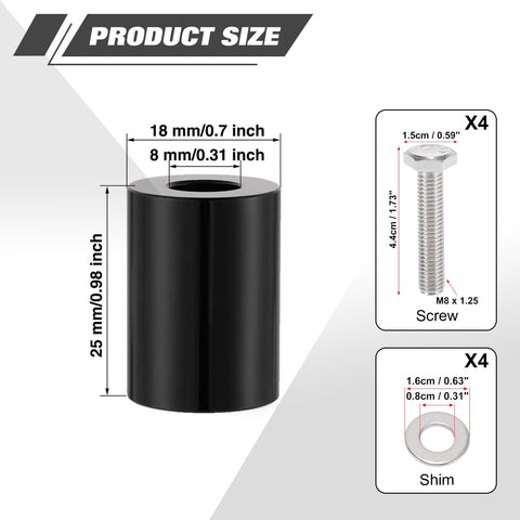 4Sets Steel Bulkhead Riser Kit, Engine Motor Hood Vent Spacer Riser, 1 inch 8mm Aluminum Alloy Engine Hood Ventilation Spacer for Auto Engine Turbo Swap