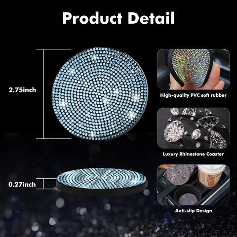 2pcs Cute Bling Car Cup Holder Coaster with Rhinestone Auto Interior Accessories