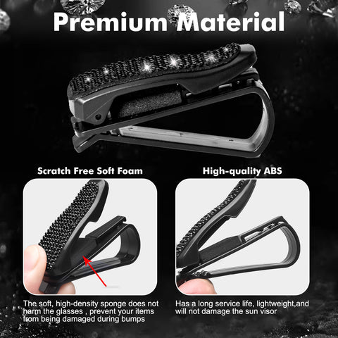 2PCS Universal Car Sun Visor Glasses Clip Rhinestone Sunglasses Cards Holder