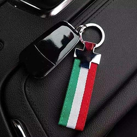 1x Flag Stripe Nylon Band w/ Inner Leather Key Fob Chain Keychain Ring For Audi BMW Mercedes Porsche etc Germany/M-colored/Italian Flag
