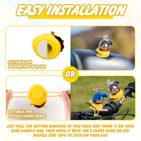 x xotic tech Rubber Duck Bike Bell Decoration, Cute Yellow Squeeze Duck Bicycle Accessories w/Propeller Helmet for Car Dashboard Motorcycle Scooter Handlebar Horn Kids Toddler Toy Outdoor