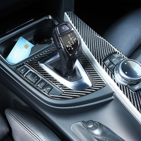 Gear Shift Knob Cover Trim + Gear Panel Button Decal Sticker Replacement Compatible with BMW 1 3 5 6 7 Series (Performance Sports Shifter Style)