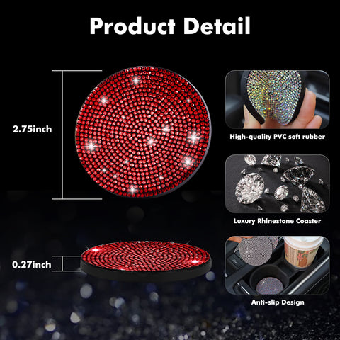 2pcs Cute Bling Car Cup Holder Coaster with Rhinestone Auto Interior Accessories