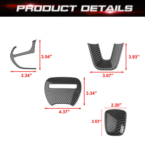 Gear Shift Knob + Steering Wheel Cover Trim, Carbon Fiber Pattern, Compatible with Dodge Challenger Charger 2015-2023