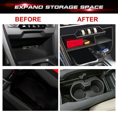 Console Storage Tray w/ USB Cable Drinking Cup Holder For Honda Civic 16-21