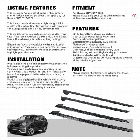 Carbon Fiber Texture Door Panel Stripes Molding Trim For Honda CR-V 2017-2022