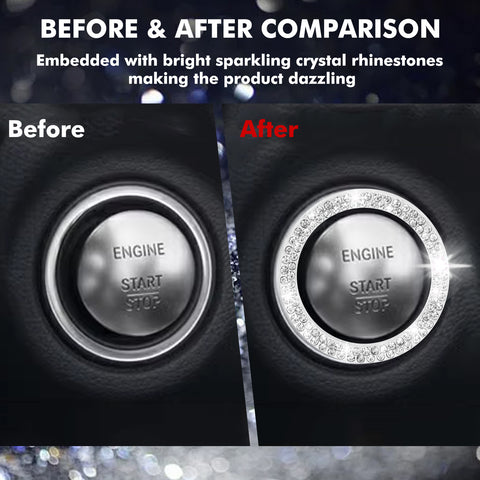 1/2 Packs Bling Diamond Car Engine Start Stop Button Surround Decor Ring Cover