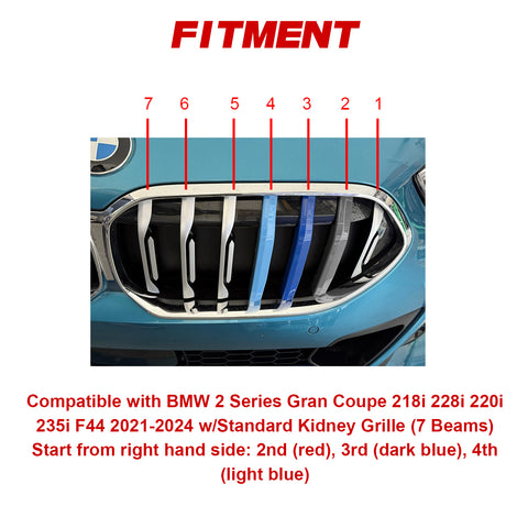 Tri-Colored Front Kidney Grille Strips Clip Cover For BMW 2 Series F44 2021-2024