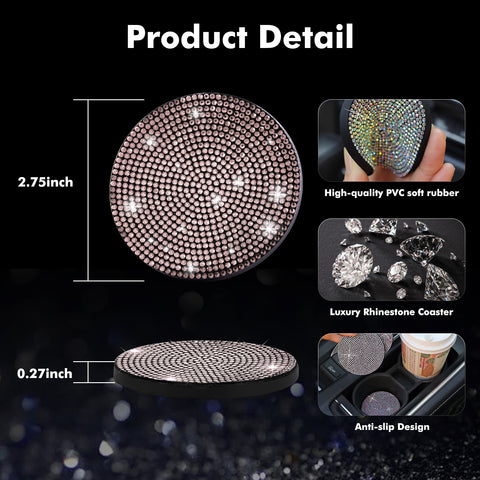 2pcs Cute Bling Car Cup Holder Coaster with Rhinestone Auto Interior Accessories