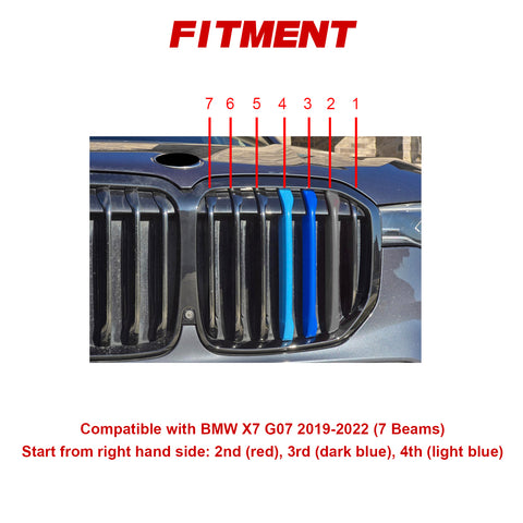 Tri-Colored Front Center Kidney Grille Strips Clip Cover For BMW X7 G07 2019-22
