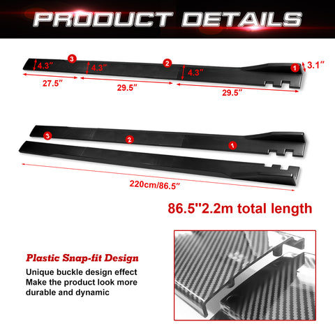 86.5 Inch/2.2M Car Lower Side Skirts Protect Rocker Panel Splitter Winglets Diffuser Bottom Line Extension Body Kit Universal Fit Most Vehicles (Cabron Fiber Pattern w/ Carbon Fiber Strip)