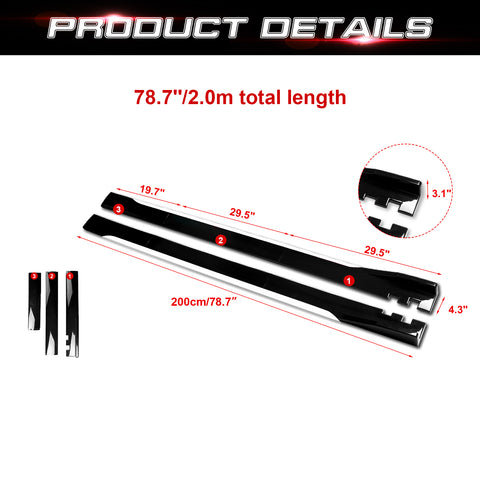 78.7 Inch/2M Car Lower Side Skirts Protect Rocker Panel Splitter Winglets Diffuser Bottom Line Extension Body Kit Universal Fit Most Vehicles (Glossy Black w/ Red Strip)