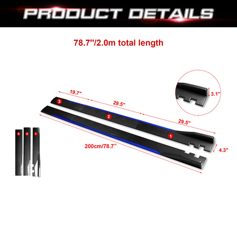 78.7 Inch/2M Car Lower Side Skirts Protect Rocker Panel Splitter Winglets Diffuser Bottom Line Extension Body Kit Universal Fit Most Vehicles (Carbon Fiber Pattern w/ Blue Strip)
