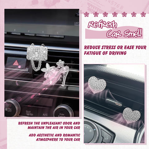Crystal High Heel & Handbag Car Air Fresheners Diffuser Vent Clips Combo Kit