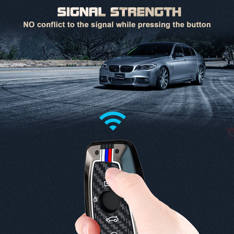 x xotic tech Key Fob Cover Case Compatible with BMW 1 3 4 5 6 7 Series X3 X5 X6 X7 M5 M6 GT3 GT5 Zinc Alloy Heavy Duty Shell Protector Holder Keychain with Carbon Fiber Pattern