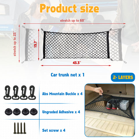 Car Rear Cargo Nylon Adjustable Elastic Storage Organizer Net Universal Fit