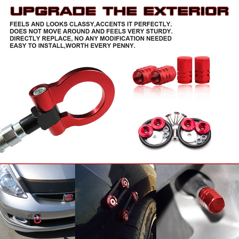 Set Tow Hook+Tire Valve Caps+Release Fasteners For Honda Fit 2010-2014 CRZ 2011+