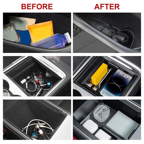 Click to enlarge Set Console Armrest Side Door Storage Organizer Pkg For Tesla Model Y 2021-2023