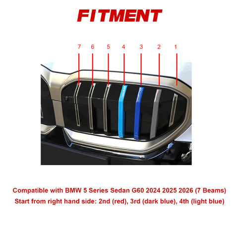Tri-Colored Front Kidney Grille Strips Clip Cover For BMW 5 Series G60 2024-up