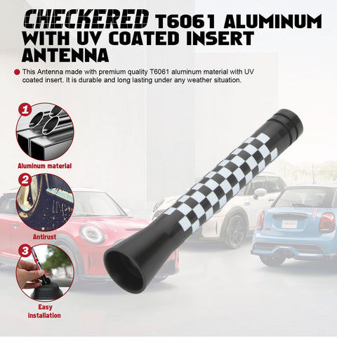Xotic Tech Car Short/Long Antenna Union Jack Flag Checkerboard Theme Compatible with Mini Cooper All Models
