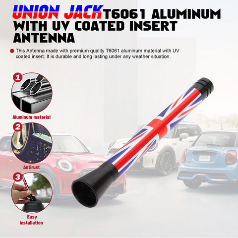 Xotic Tech Car Short/Long Antenna Union Jack Flag Checkerboard Theme Compatible with Mini Cooper All Models