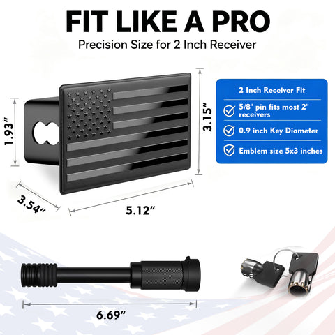x xotic tech 2" American Flag Trailer Hitch Cover, Heavy Duty Carbon Steel Receivers Plug Cover with 5/8-Inch Anti-Theft Pin Diameter Trailer Hitch Lock For Pickup Trucks(5x3")