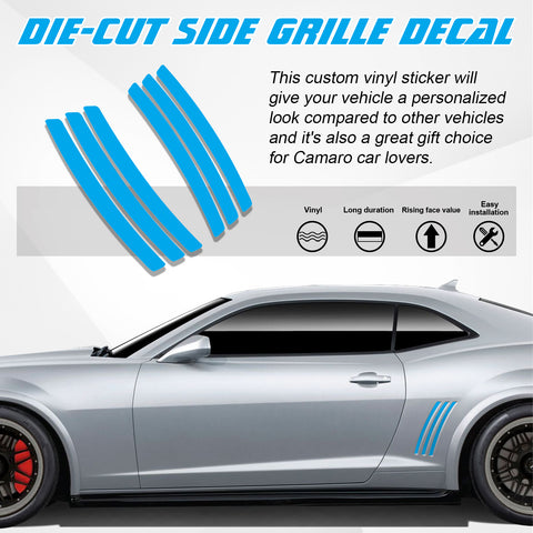 Xotic Tech 6pcs Car Body L&R Side Vent Insert Stripe Decal Vinyl Inlay Side Vent Gill Sticker Compatible with Chevrolet Camaro 2010-2015