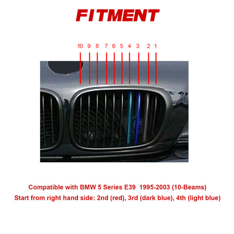 Tri-Colored Front Kidney Grille Strips Clip Cover For BMW 5 Series E39 1995-2003