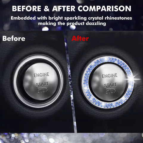 1/2 Packs Bling Diamond Car Engine Start Stop Button Surround Decor Ring Cover