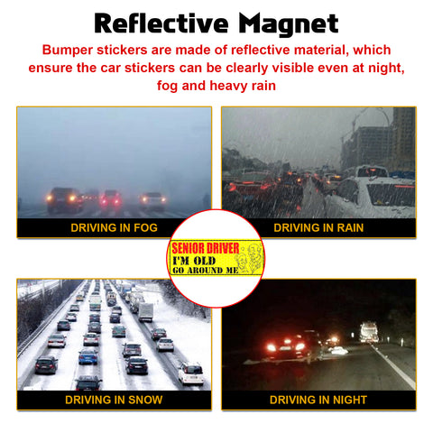 x xotic tech Elderly Driver Car Magnet Reflective Senior Driver Magnet Signs for Car Old People Gag Gifts Yellow Sign Magnetic Bumper Sticker for Grandma Grandpa