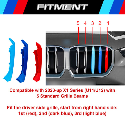 Front 5-Beam Kidney Grille M-Colored Strip Insert Clip Cover For BMW X1 2023-up