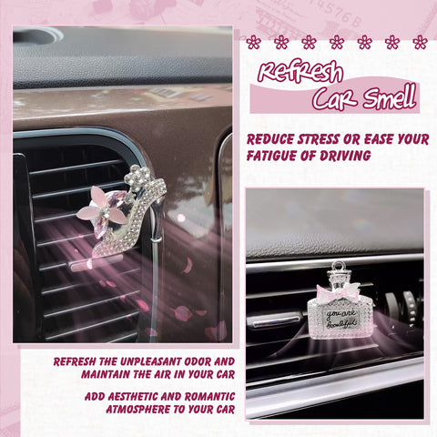 Crystal High Heel & Handbag Car Air Fresheners Diffuser Vent Clips Combo Kit