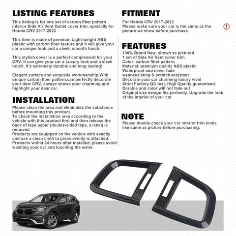 Carbon Fiber Pattern Side AC Vent Outlet Cover Trim For Honda CR-V 2017-2022