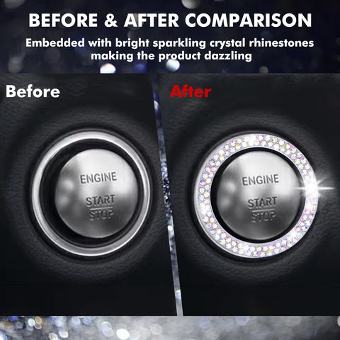 1/2 Packs Bling Diamond Car Engine Start Stop Button Surround Decor Ring Cover
