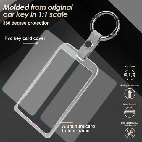 x xotic tech Transparent Card Key Holder, Card Protective Case Cover Comapatible with Tesla Model Y/3/S/X Cybertruck Accessories, Full Protection Key Fob Shell Key Chain(Aluminum Alloy)