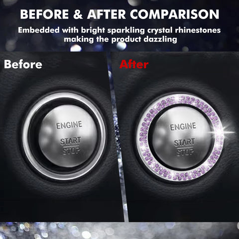 1/2 Packs Bling Diamond Car Engine Start Stop Button Surround Decor Ring Cover