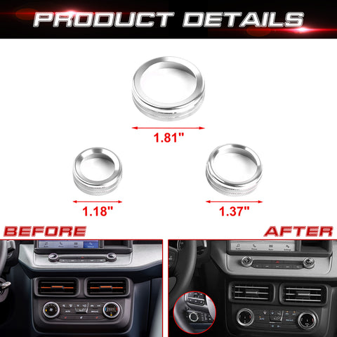 Air Conditioner Headlight Switch Knob, Headlight Volume Radio Control Knob Ring Cover, Compatible with Ford Maverick 2022 2023 (Aluminum Alloy, Silver) -5PCS