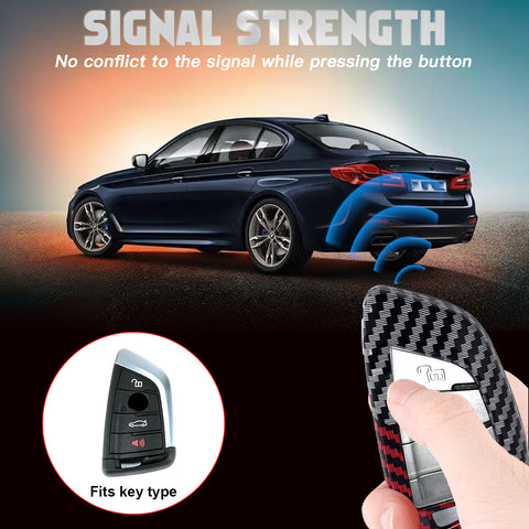 x xotic tech Glossy Black/Red Mix Color Carbon Fiber Texture Hard Plastic Key Fob Cover Case Compatible with BMW X1 X2 X3 X4 X5 X6 X7 Z4, 2 3 5 6 7 8 Series or Toyota Supra