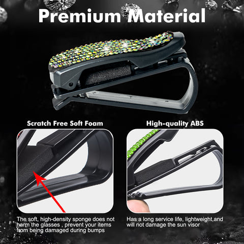 2PCS Universal Car Sun Visor Glasses Clip Rhinestone Sunglasses Cards Holder