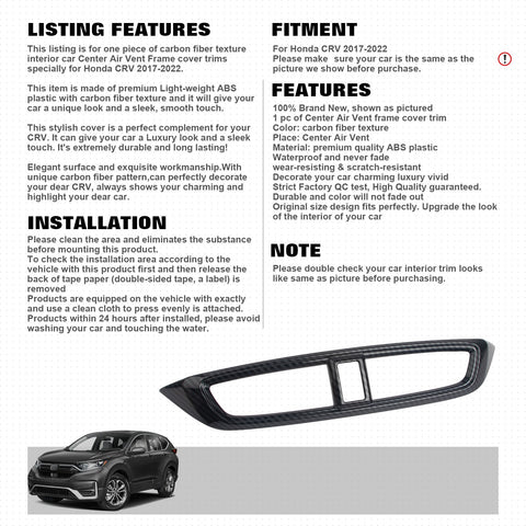 Carbon Fiber Texture Dash Center AC Vent Outlet Cover For Honda CR-V 2017-2022
