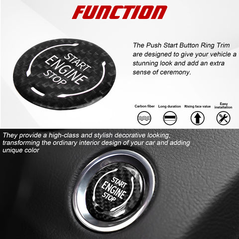 x xotic tech Real Carbon Fiber Push Start Button Trim, Engine Start Stop Button Ignition Button Cover Compatible with Cadillac XT4 2019+ XT6 CT5 2020+ or Corvette C8 2020 2021 2022 2023 2024 2025