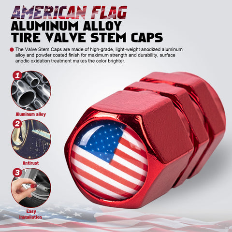 x xotic tech 4pcs American Flag Tire Valve Stem Cover Caps Anodized Aluminum Alloy, Corrosion Resistant Leak-Proof Wheel Valve Cap Set, Universal for Cars Trucks Motorcycles SUVs
