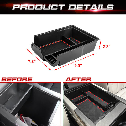 Center Console Armrest Box Secondary Storage Coin Holder Tray Organizer w/Red Anti-Dust Mats, Compatible with Hyundai Palisade 2020-2022