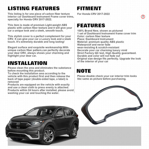 Carbon Fiber Black Dashboard Instrument Panel Cover For Honda CR-V 2017-2022