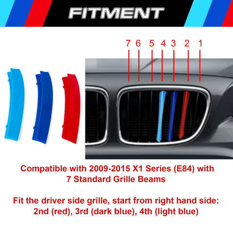M-Colored Stripe Grille Insert Trims Compatible with BMW X1 E84 2009-2015 (7-Beams Standard Kidney Grille)