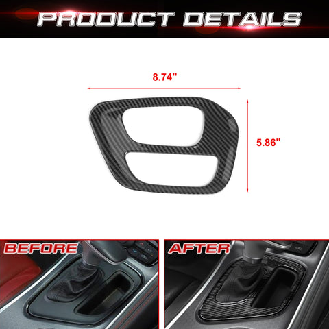 Car Interior Gear Shift Media Panel Cover Trim Accessories Decoration, Carbon Fiber Pattern, Compatible with Dodge Challenger 2015-up