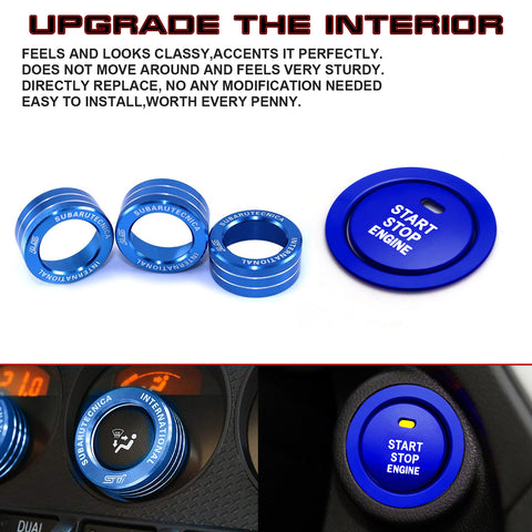 Blue Engine Start Push Button + AC Climate Knob Combo Trim For Toyota 86 2017-20